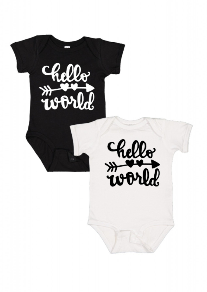 Romper  Bedrukt  Hello World  Wit  Zwart  Maat 6268 - 8692